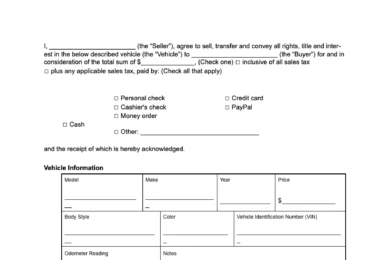 Hawaii vehicle bill of sale