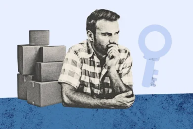 A tenant surrounded by moving boxes to depict the concept of how to evict a tenant