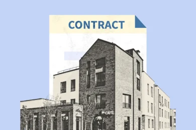 a contract resting above a cafe to represent how to rent out commercial property