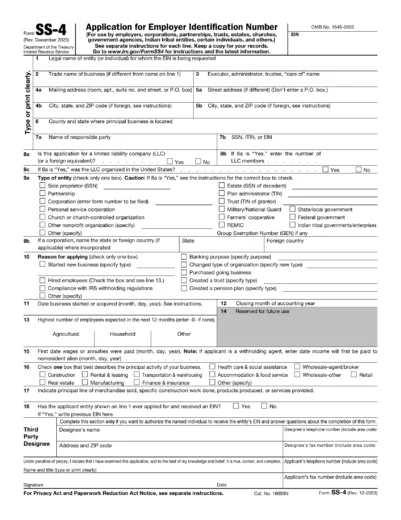 IRS Form SS-4 | Application for Employer Identification Number