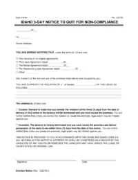 Idaho 3-Day Notice to Quit for Non-Compliance