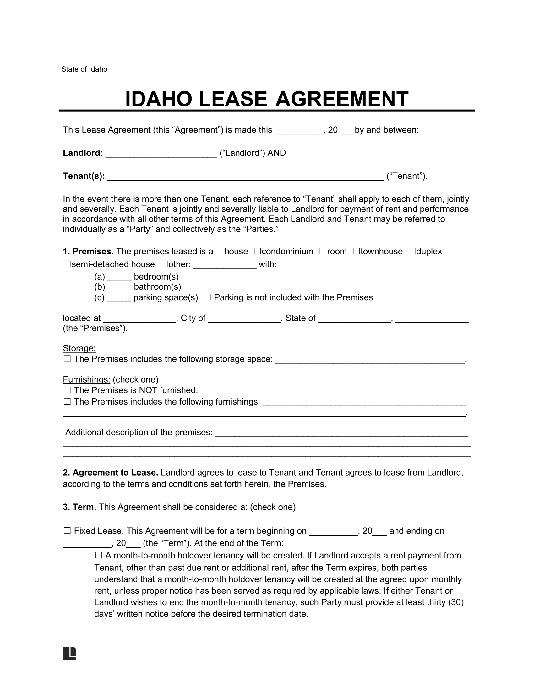 Idaho Lease Agreement Template