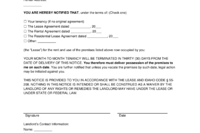 Idaho Lease Termination Letter Template
