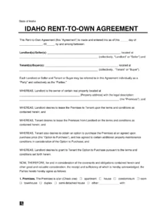 Idaho Lease-to-Own Option-to-Purchase Agreement