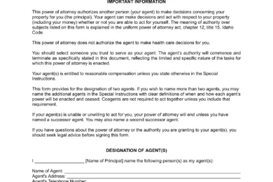 Idaho Limited Power of Attorney Form