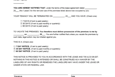 Illinois 30 Day Notice Lease Termination Letter