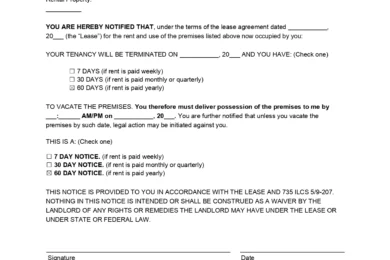Illinois 60 Day Notice Lease Termination Letter