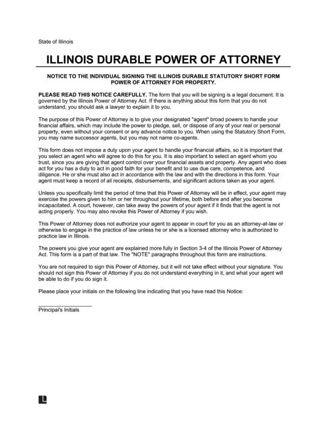 Illinois Durable Statutory Power of Attorney Template
