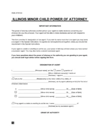 Illinois Minor Child Power of Attorney Form