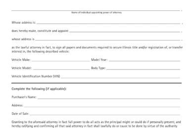 Illinois Motor Vehicle Power of Attorney Form - Form RT-5