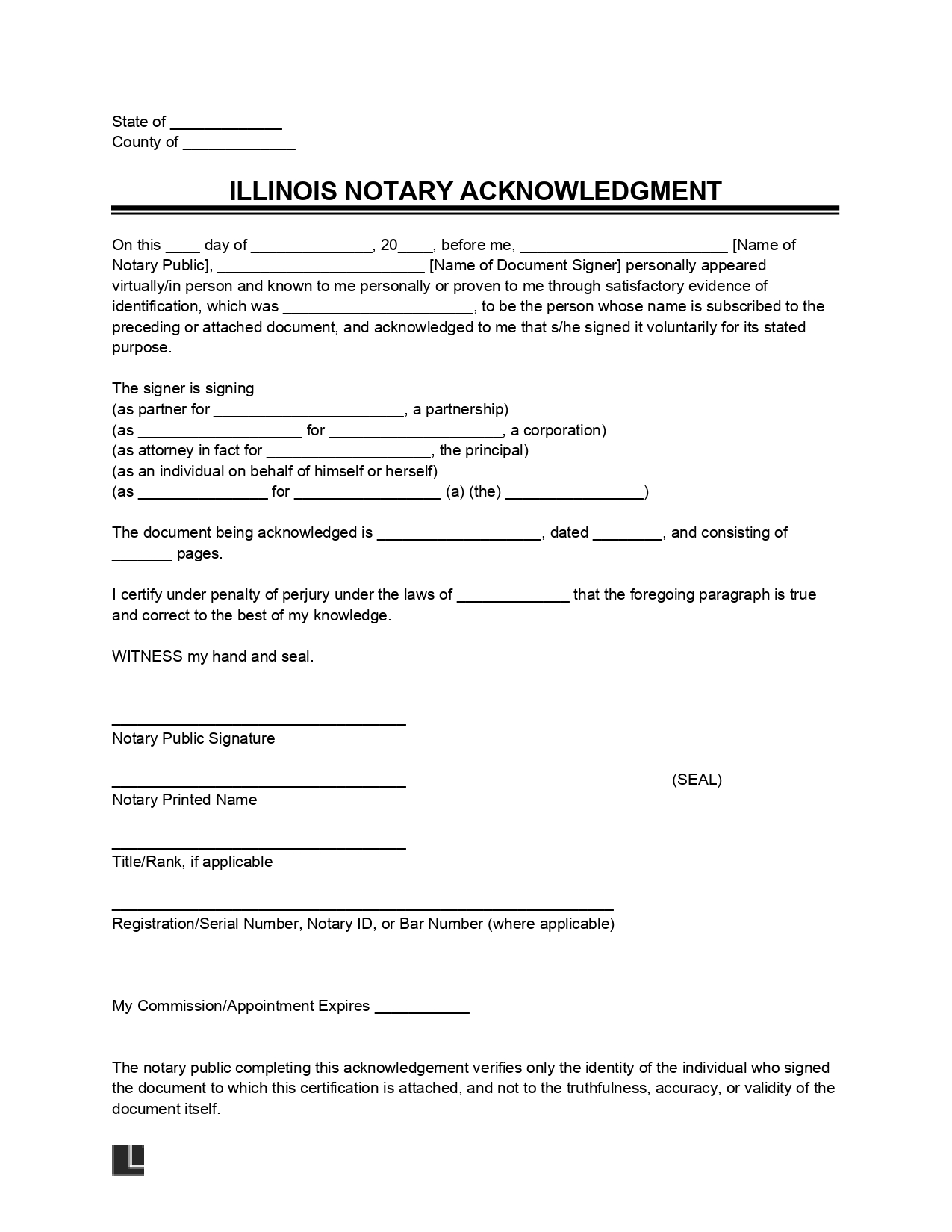 Illinois Notary Acknowledgement Form