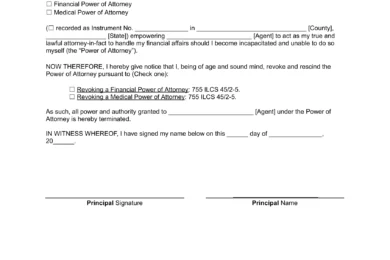Illinois Revocation of Power of Attorney Form