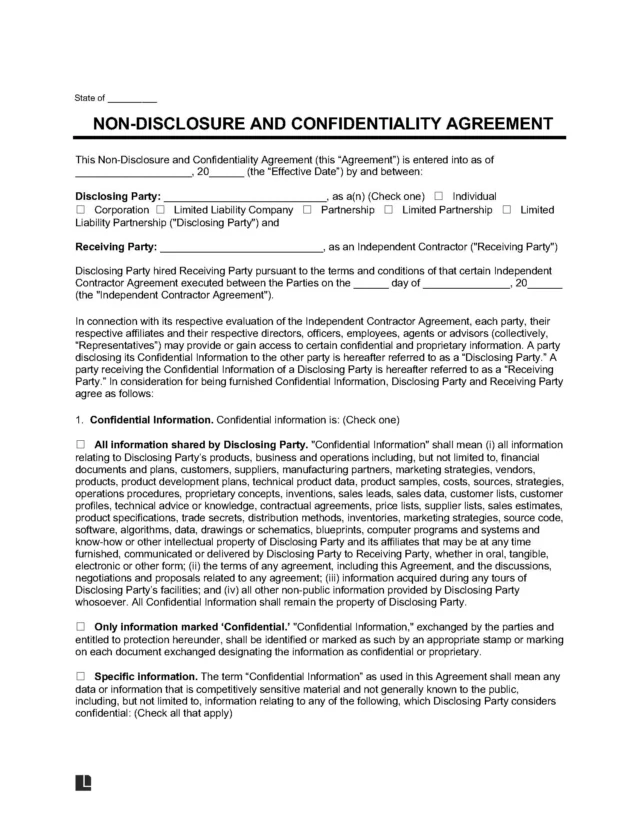 Independent Contractor Non-Disclosure Agreement Template
