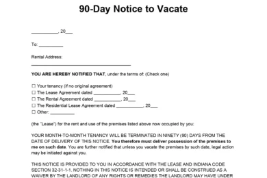 Indiana 90 Day Lease Termination