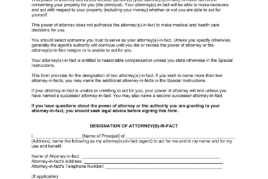 Indiana Durable Statutory Power of Attorney Template