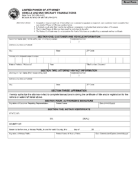 Indiana Motor Vehicle Power of Attorney Form (Form 01940)