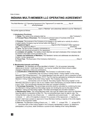 Indiana Multi-Member LLC Operating Agreement Template