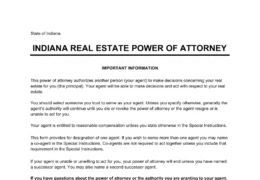 Indiana Real Estate Power of Attorney Form