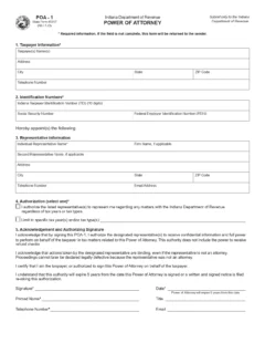 Indiana Tax Power of Attorney Form POA-1