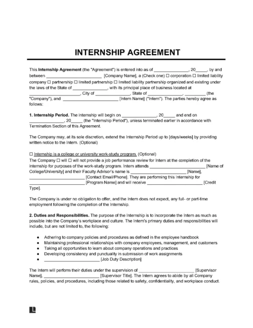 Internship Agreement Template