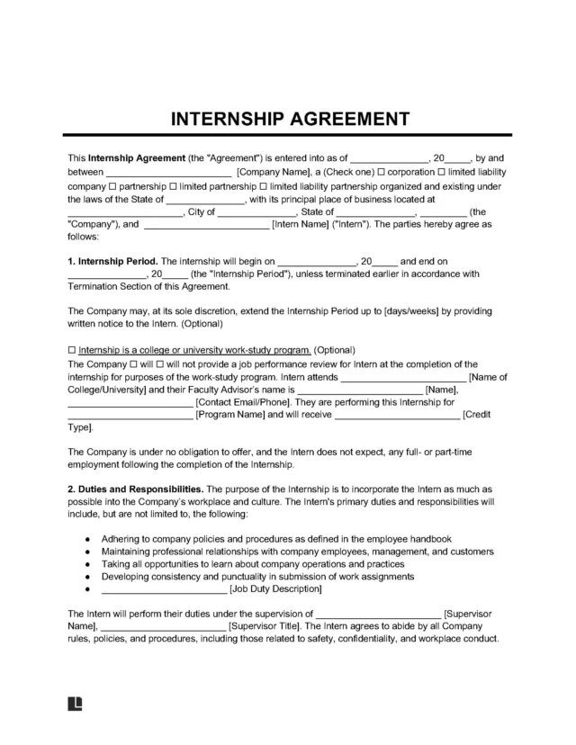 Internship Agreement Template