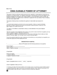 Iowa Durable Statutory Power of Attorney Template