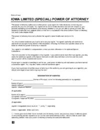 Iowa Limited Power of Attorney Form