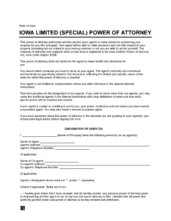 Iowa Limited Power of Attorney Form