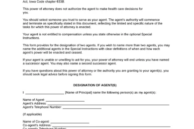 Iowa Limited Power of Attorney Form
