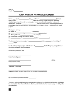 Iowa Notary Acknowledgement Form