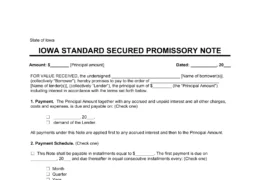 Iowa Standard Secured Promissory Note Template