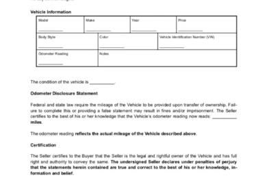 Iowa Vehicle Bill of Sale