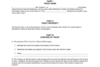 Irrevocable Living Trust Template