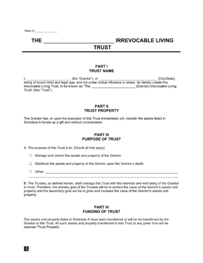 Irrevocable Living Trust Template