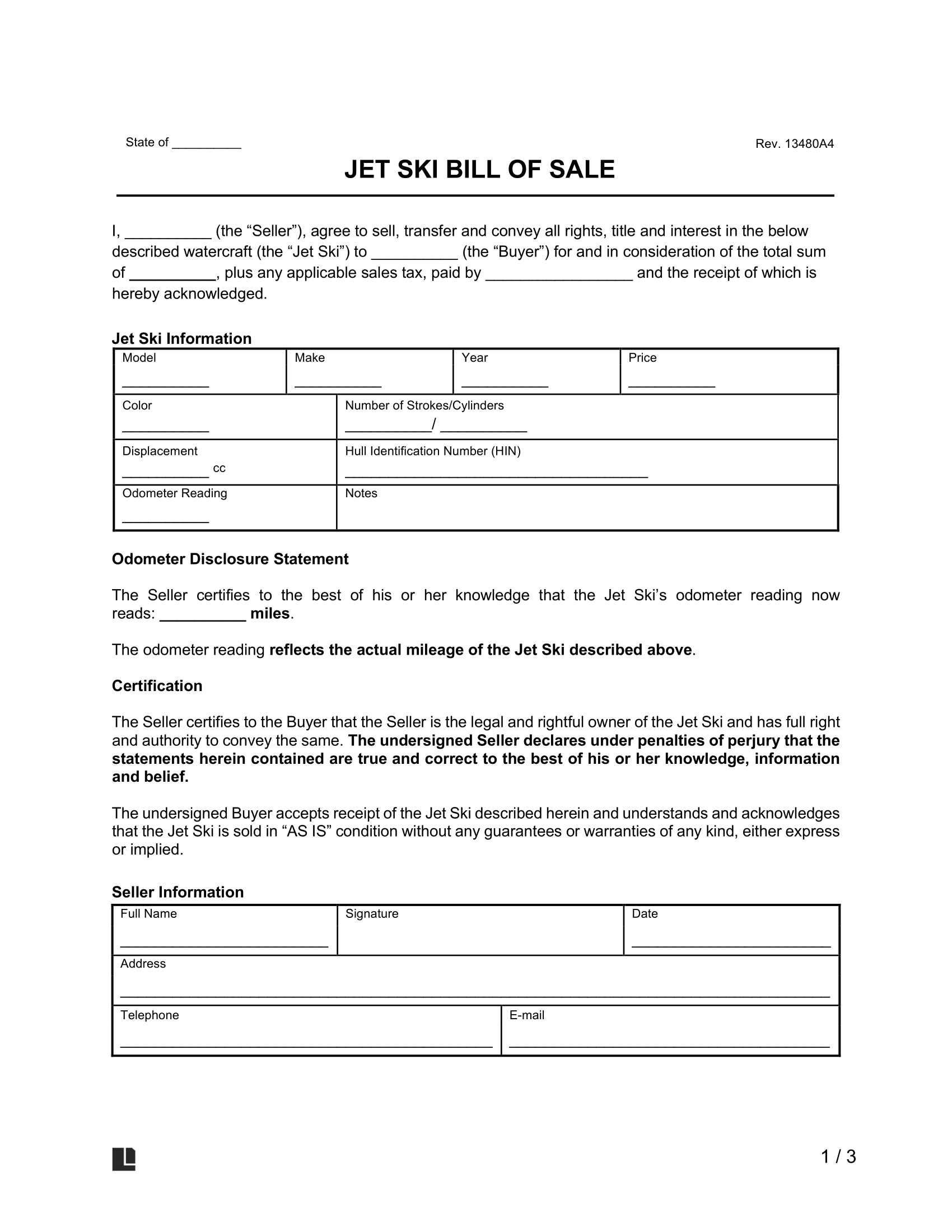 jet ski bill of sale form