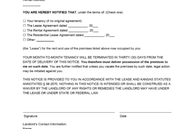 Kansas Lease Termination (30-Day Notice)