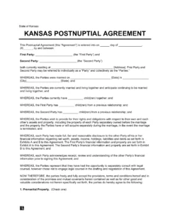 Kansas Postnuptial Agreement Template