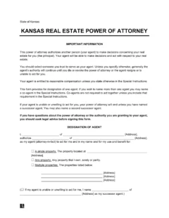 Kansas Real Estate Power of Attorney Form