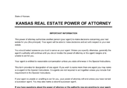 Kansas Real Estate Power of Attorney Form