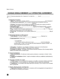 Kansas Single Member LLC Operating Agreement Form