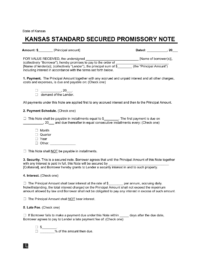 Kansas Standard Secured Promissory Note Template