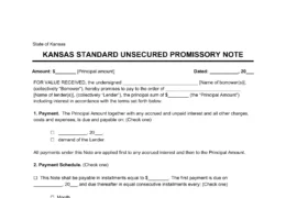 Kansas Standard Unsecured Promissory Note Template