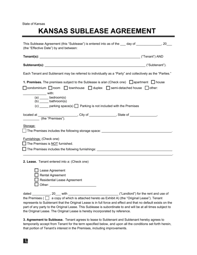 Kansas Sublease Agreement Template