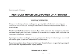 Kentucky Minor Child Power of Attorney Form