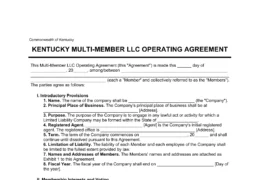 Kentucky Multi-Member LLC Operating Agreement Template