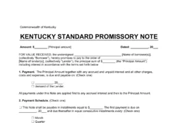 Kentucky Standard Promissory Note Template