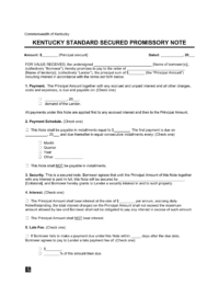 Kentucky Standard Secured Promissory Note Template