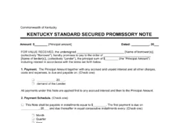 Kentucky Standard Secured Promissory Note Template