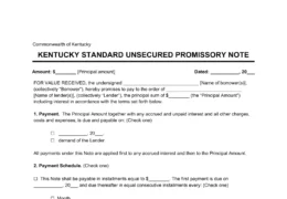 Kentucky Standard Unsecured Promissory Note Template