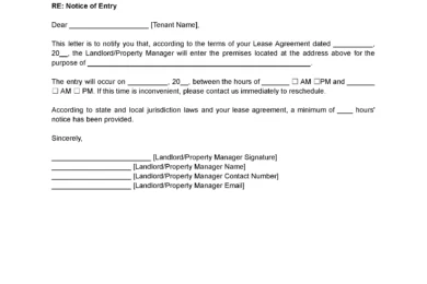 Landlord's Notice to Enter Template